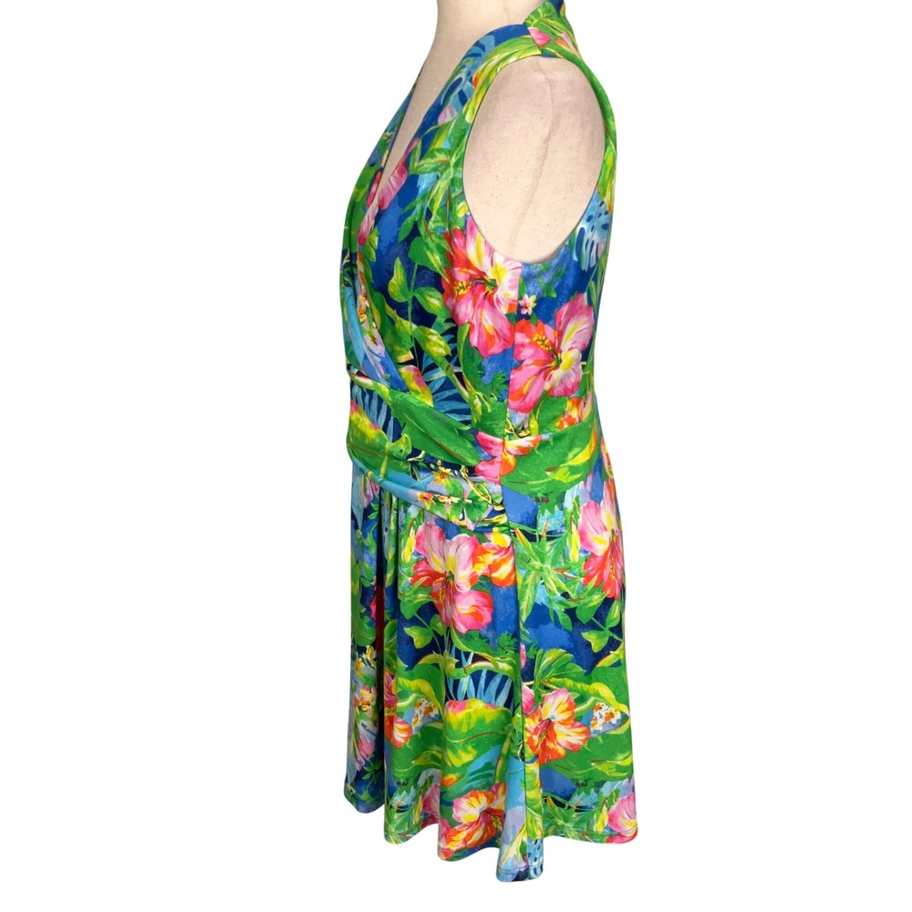 Lauren Ralph Lauren Dress Womens 12 Blue Floral Vivid Tropical Wrap Resortwear - Picture 3 of 10